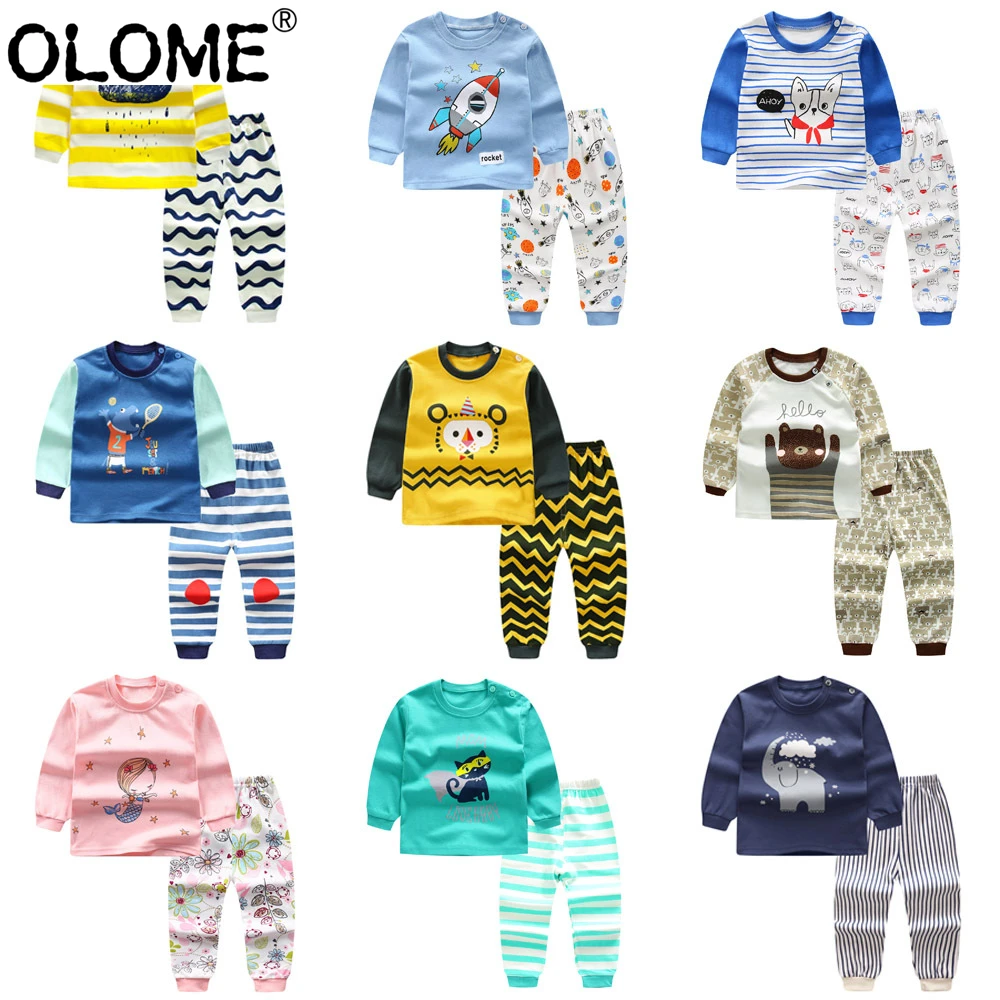 

OLOME Fall Infant Clothing Sets Cotton Kids Sweatshirt+Pants Cartoon Toddler Long Pants 2PCS Children Suit Clothes Baby Clothing