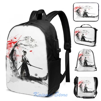 

Funny Graphic print Japanese Samurai USB Charge Backpack men School bags Women bag Travel laptop bag