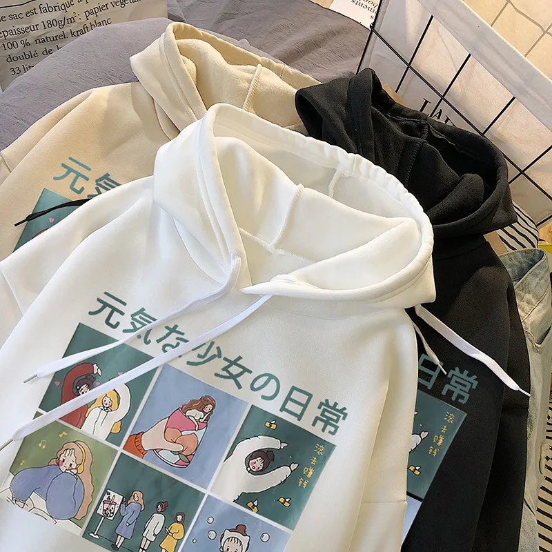 Осенние и зимние новые печати ленивый ветер BF Harajuku свитер с капюшоном, свитер с длинными рукавами, женская Свободная Женская толстовка WGNVWY47