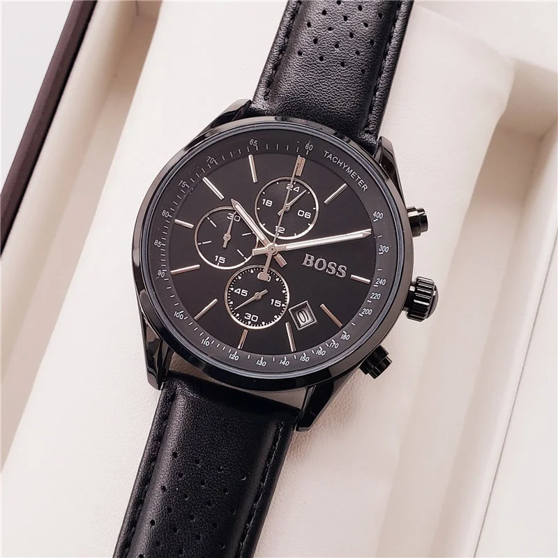 Online Todos los diales trabajo jefe relojes de lujo para Hombre Montre Homme moda cuero Reloj de cuarzo hombres vestir de negocios Reloj de Hombre Reloj
