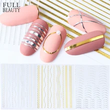 1 шт Золотой Серебряный 3D слайдер для ногтей, кривая полоска, дизайн, наклейка на ногти, сделай сам, Слайдеры для дизайна ногтей, аксессуары для ногтей, CHSTZG001-013