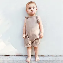 Летний стильный комбинезон для малышей без рукавов; однотонная удобная детская одежда с завязками