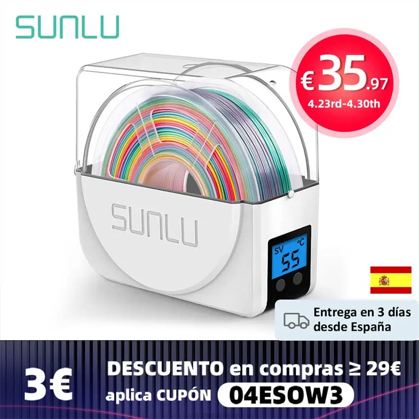 SUNLU-caja de secado de filamentos 3D, soporte de almacenamiento de filamentos FDM, envío gratis