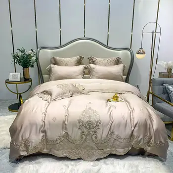 

Papa&Mima Golden European Flowers 800TC Egyptian Cotton Embroidery Duvet Cover Set Pillow Cases Flat/Fitted Sheet Duvet Cover