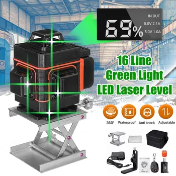 

16 Lines 3D Laser Level Levels Auto Self Leveling 360 Rotary Measure Horizontal Vertical Cross LED Display Powerful Green Laser