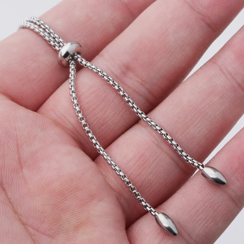 

20pcs 12mm Stainless steel mirror polished telescopic chain apron pearl chain DIY Adjustable Bracelet women jewelry wholesale
