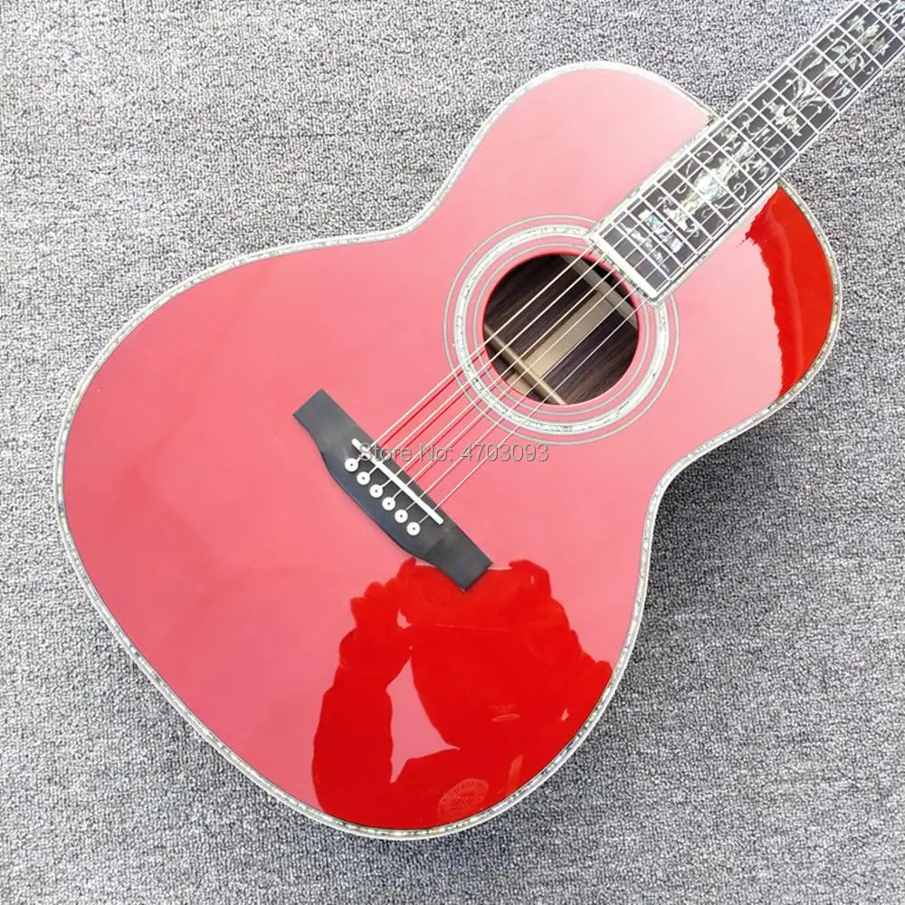 

00045 model,Solid spruce Acoustic guitar,Real abalone inlay and binding,big vase frteboard,RED Color,Free Shipping