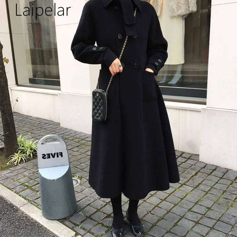

Black Coat Women's 2019 Spring And Autumn New Style Mid-length Overknee Skirt Pendulum Faux Woolen Jacket Slim Fit High-waisted