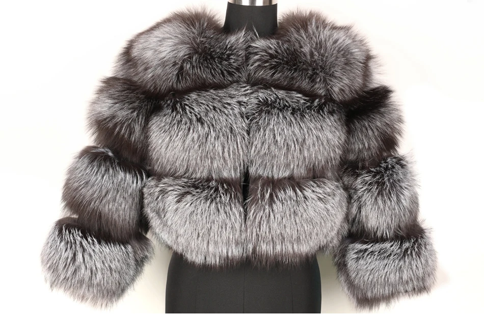 Женское плотное меховое пальто, куртка из натурального меха енота, высококачественное пальто из меха енота, теплая зимняя куртка с круглым вырезом, стиль - Цвет: coat 45cm 2