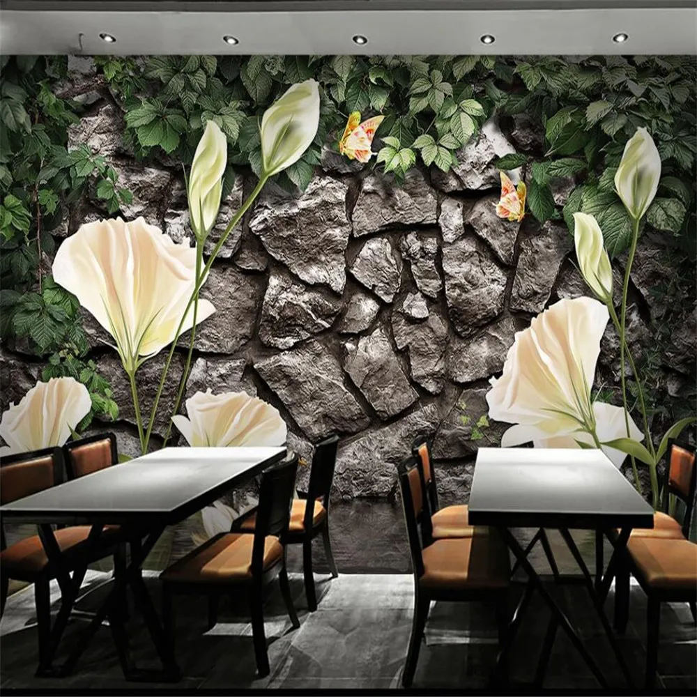 

Milofi custom 3D wallpaper mural flowers vines brick wall background wall living room bedroom decoration wallpaper