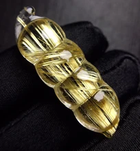 

Genuine Natural Gold Rutilated Quartz Bean Pendant 38.3*13*9.5mm Carved Barrel Brazil Crystal Pendant Necklace AAAAAA