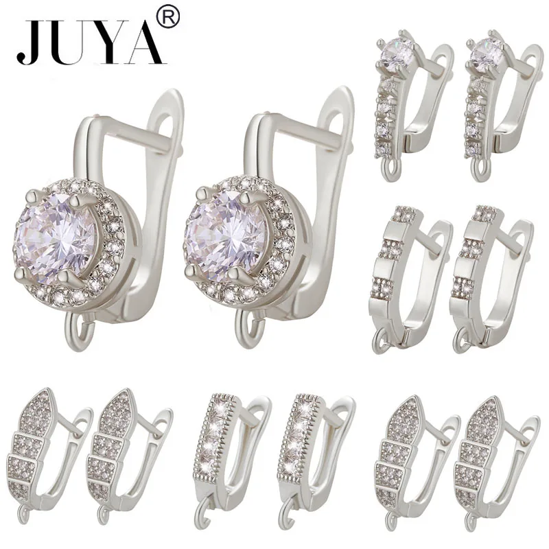 JUYANewDIYFastenerEarringHooksClaspsCubicZirconiaMosaicSilverColorEarWearJewelry