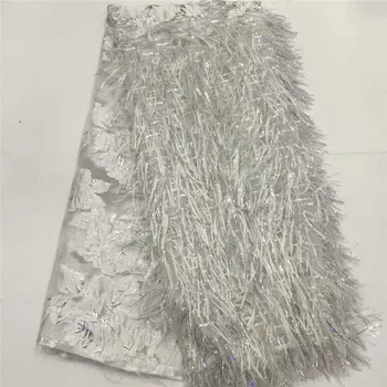 

Tassels Style African High Quality Net Wedding Lace Fabric New Nigeria Sequins Guipure Tulle Sewing Evening Dress Material