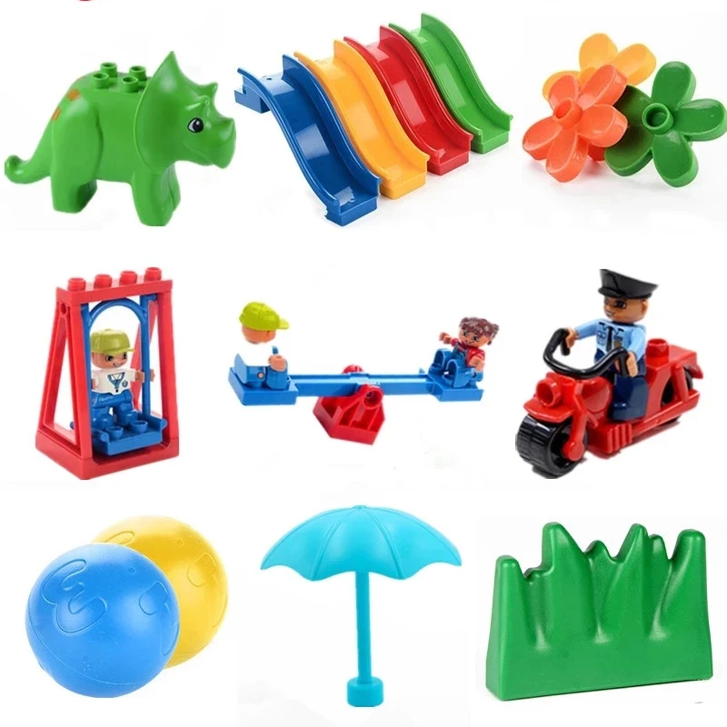 

Big Size Diy Building Blocks Swing Dinosaurs Figures Animal Accessories Compatible With Duploed Bricks Toys For Children Gifts