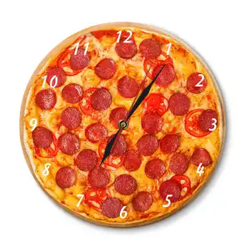 

Italian Pepperoni Pizza Food Acrylic Wall Clock Italian Restaurant Decorative Clock Pizzeria Pasta Chef Vintage Gift Clock Watch