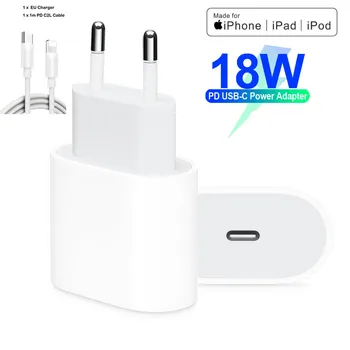 

18W PD USB Type C Charger Adapter For iPhone 11 Pro Xr X Xs Max 8 Plus Fast Charging EU US Plug Travel Charger for Apple Devices