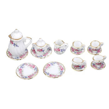 

1/12 Dollhouse Miniature Dining Ware Porcelain Tea Set Set of 15pcs Morning Glory