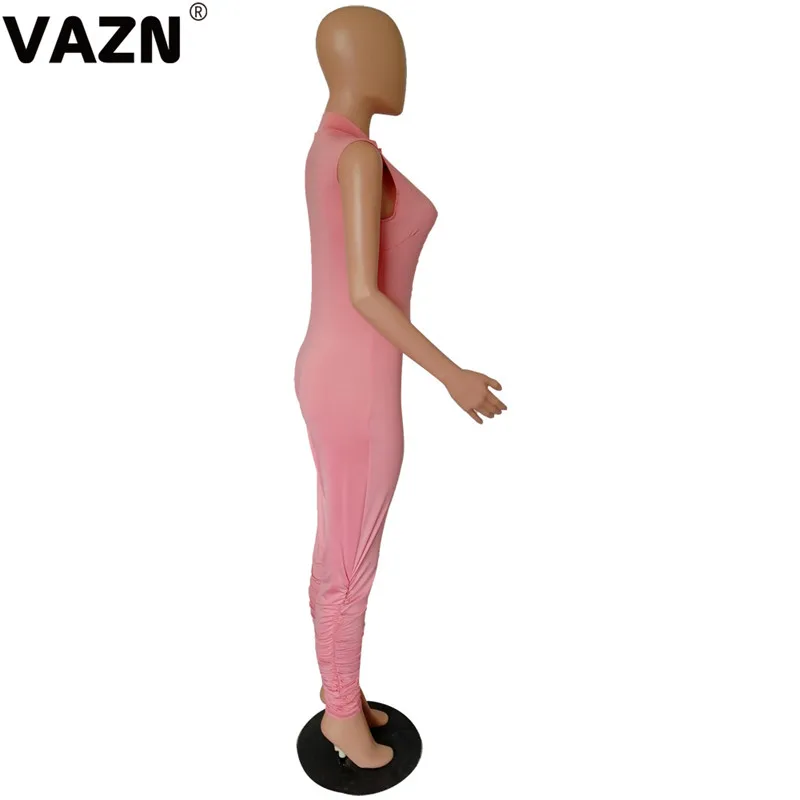 VAZN GYM18407 new party pink bandage night club age reduction lady jumpsuit sleeveless long pant jumpsuits sexy wind rompers