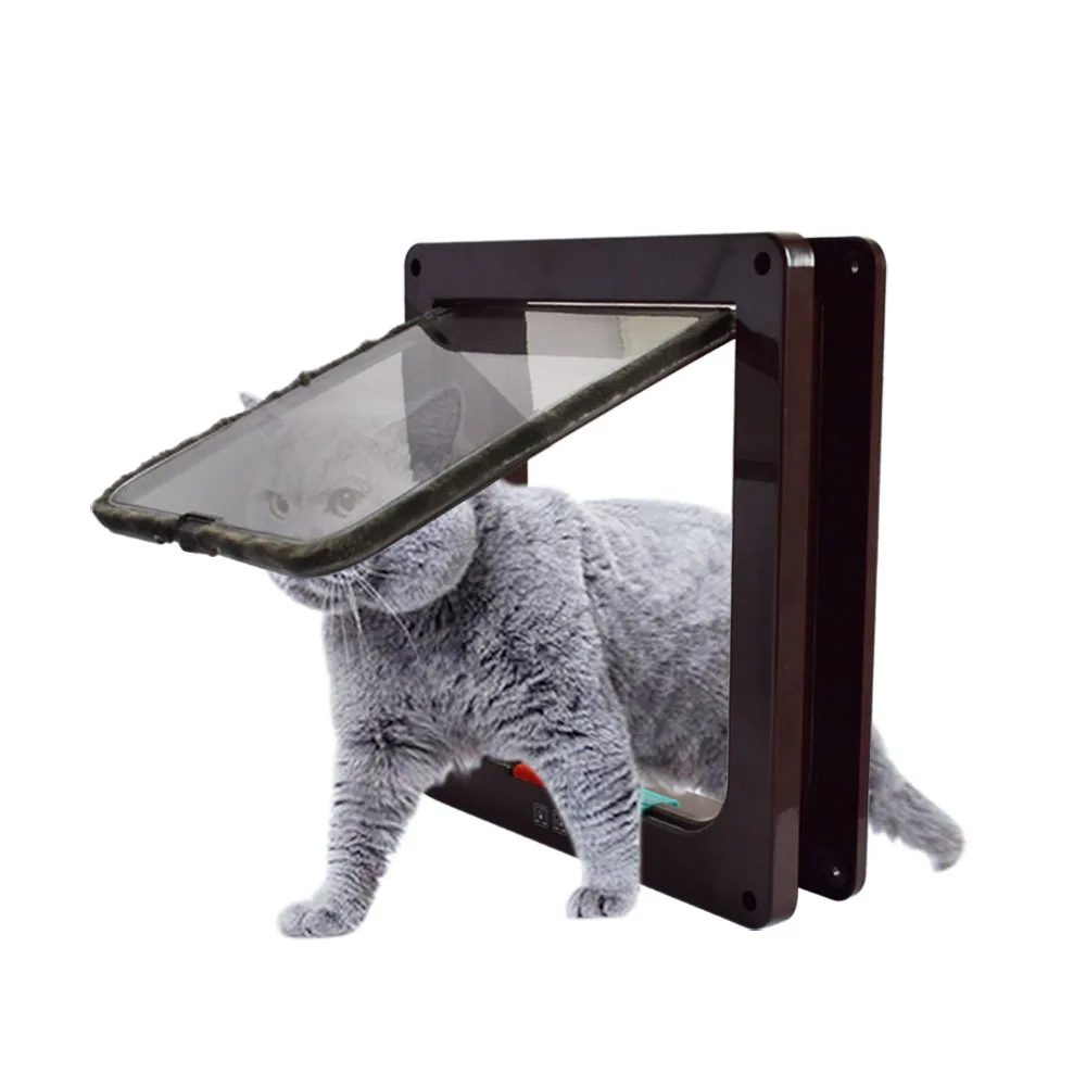 

Intelligent ABS Black Blue Cat Flap Door With 4 Way Lock Security Flap Door For Dog Cat Kitten Small Pet Gate Door Kit Cat Door