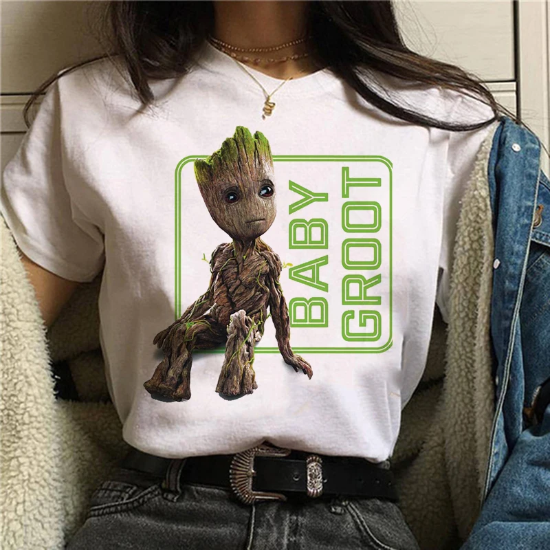 2020The новая футболка милый Bady Groot топ с принтом топы Женская футболка забавная модная Vogue мультяшная аниме футболка Harajuku ОБРЕЗАННАЯ