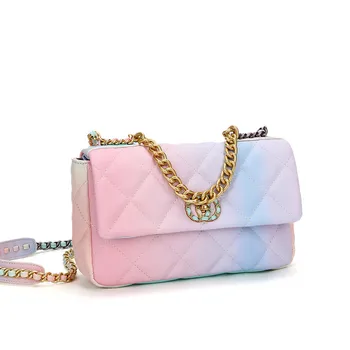 

2020 Women New Fashion PU Candy Colors Diamond Lattice Chain Flap Shoulder Bag Crossbody Office Daily