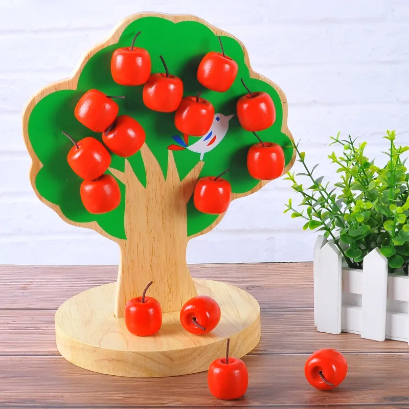 

Wood Magnetic Apple Tree the Baby Points Fruit Counting Children Early Childhood Educational Wooden Toys