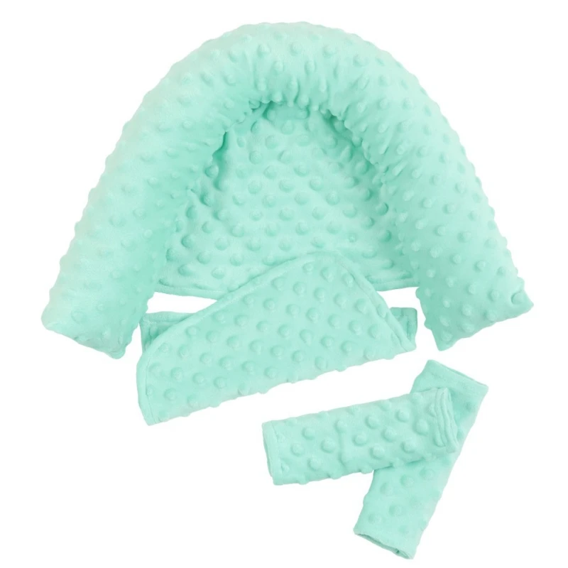 Baby Car Safety Soft Sleeping Head Support Pillow with Matching Seat Belt Strap Covers Baby Carseat Neck Protection Headrest 3