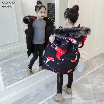 

2019 new Children's Clothing Winter Fake Fur Jacket For Girls 12 years Old Warm Hooded Thick Cotton-Padded Long Coat