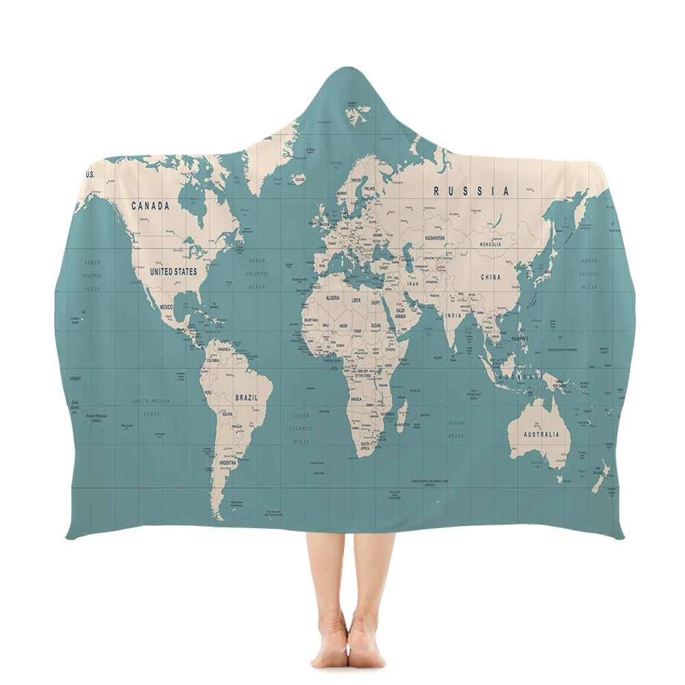 HBT008-4 Silstar Tex World Map Wearable Towels 3D Printed Hooded Polyester Beach Bath Towel for Adults Kids Portable Sports - Цвет: HBT008-4
