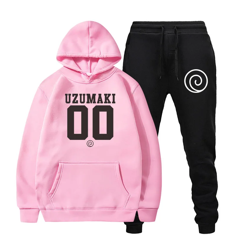 pink2 UZ Костюм Харадзюку Аниме Наруто Узумаки Учиха толстовки Толстовка спортивные костюмы для женщин мужчин пуловер комплект из двух предметов спортивный костюм - Цвет: pink2 UZ