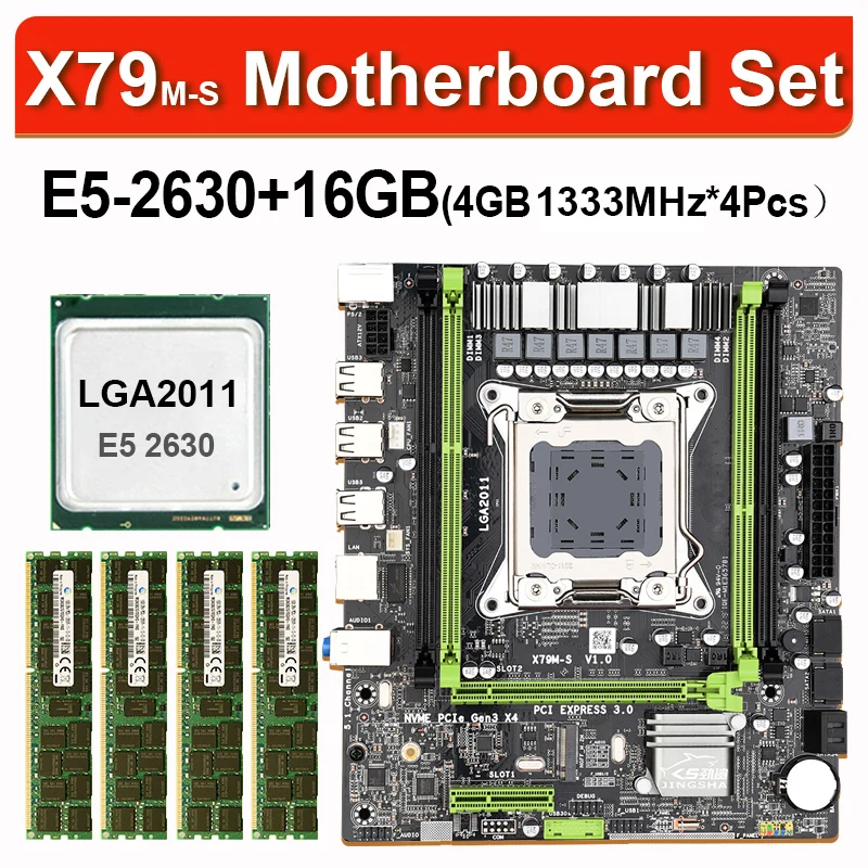 ^*Best Offers X79 X79M-S Motherboard Set With Intel Xeon E5-2630 2.3GHz CPU 4* 4GB (16GB) DDR3 1333MHz ECC/REG RAM M.2 SSD 6 core 12 threads