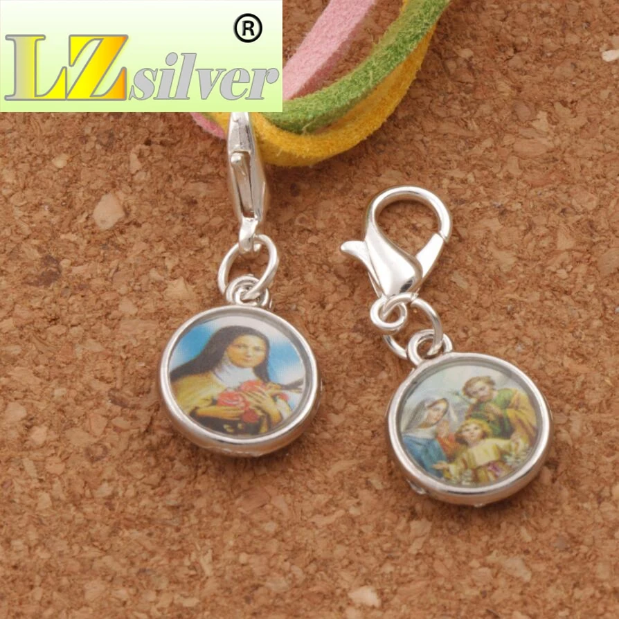 Catholic Religious Church Medals Saints Clasp European Lobster Trigger Clip On Beads 27.9x11.4mm 100pcs Zinc Alloy C1706