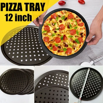 

2pcs 12inch Carbon Steel Non-stick DIY Microwave Pizza Baking Pan Mesh Tray Plate Bakeware Home Kitchen Restaurant Tool