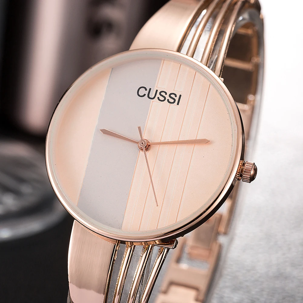 CUSSI Relogio Feminino Fashion Rose Gold Womens Bangle Bracelet Watches Luxury Stainless Steel Ladies Jewelry Watch Female Clock