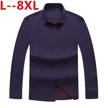 

Plus Large Size 8XL 7XL 6XL 5XL 4XL Mens Business Casual Long Sleeved Shirt Classic Striped Male Social Dress Shirts Purple Blue