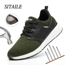 SITAILE Удобная рабочая обувь дышащая сетчатая защитная обувь со стальным носком Мужская Уличная обувь с защитой от разбивания мужской светильник с защитой от проколов