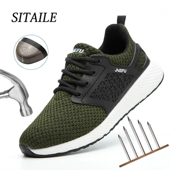 

SITAILE Comfortable Work Shoes Boot Breathable Mesh Steel Toe Safety Shoes Men's Outdoor Anti Smashing Men Light Puncture Proof