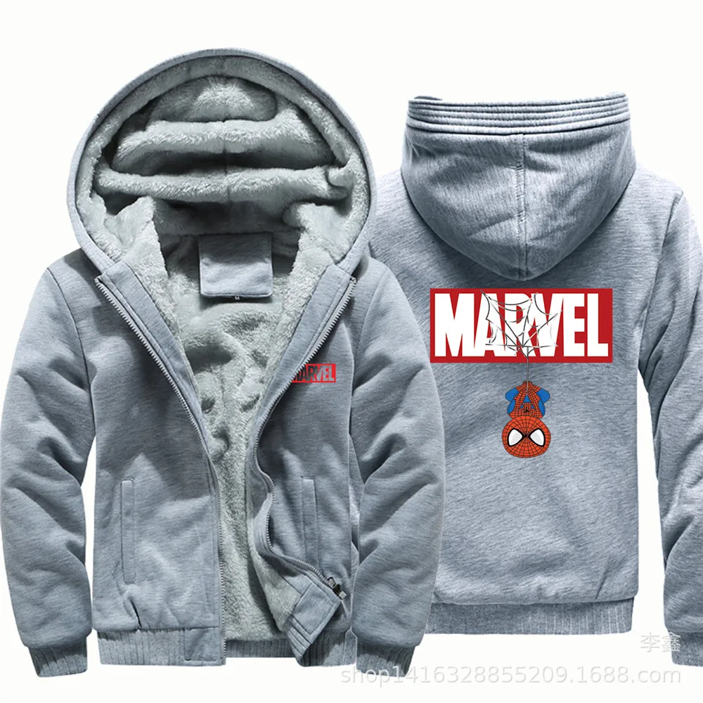 Новинка, зимняя куртка с принтом MARVEL, Человек-паук, модная куртка с капюшоном на молнии, плотная теплая удобная толстовка, пальто