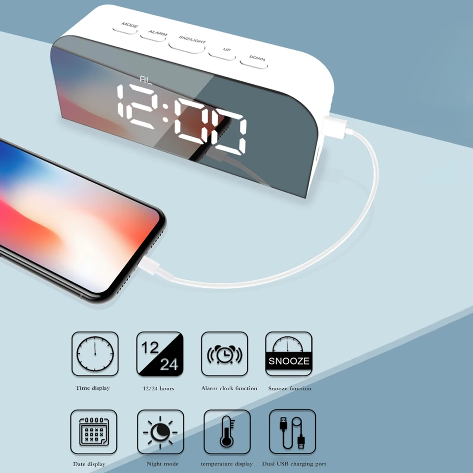 Digital clock with usb port and night light Digital clock with usb port and night light