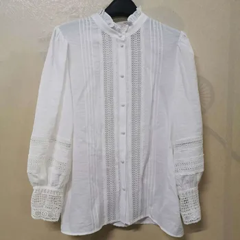 

Puff Sleeve Hollow Blouse Women 2020 New Ruffles Patchwork Sweet Ladies Single-breasted Shirt And Top