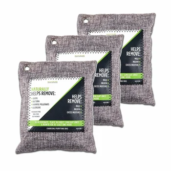 

Bamboo Charcoal Odor Eliminator Bag (3-Pack), Activated Charcoal Odor Absorber, Natural Freshener Removes Odors and Moisture, Od