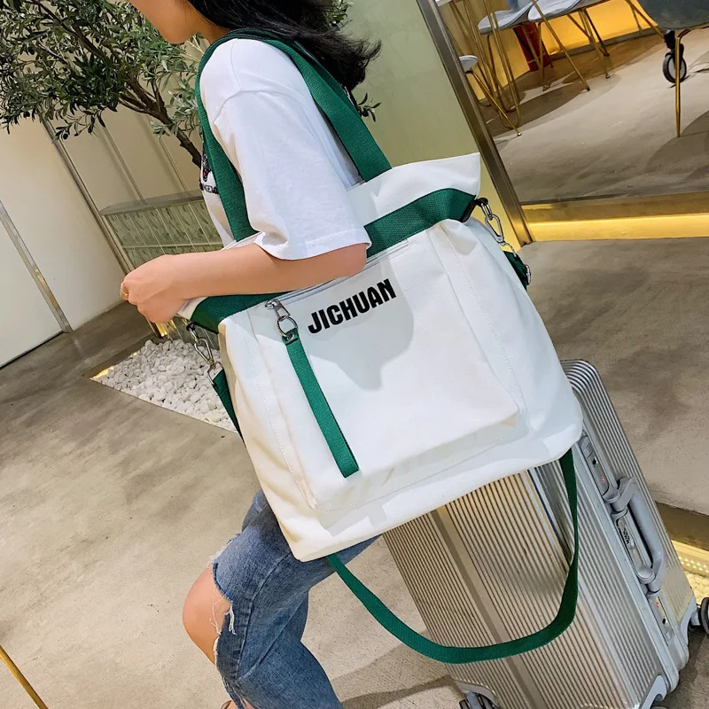 

Student Han version canvas bag single shoulder slant large capacity female 2019 students handheld bag