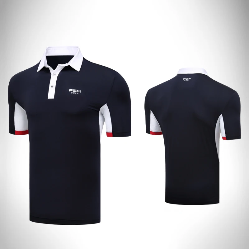 PGM Golf Мужская футболка, мужские топы с коротким рукавом, одежда для гольфа, летняя спортивная футболка поло, дышащая молочная шелковая сетка - Цвет: Navy blue