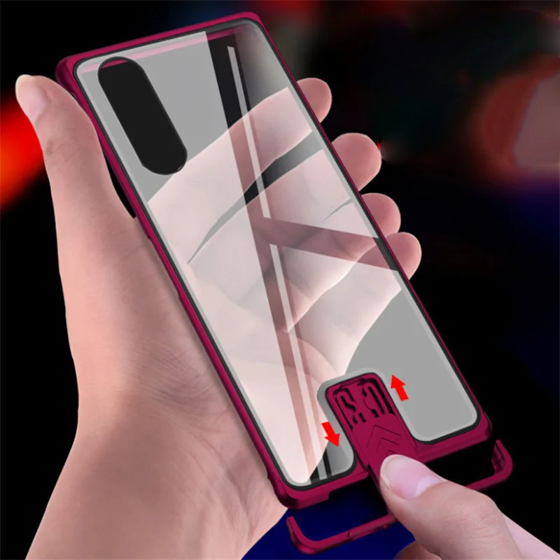 R-just Push Pull Metal Frame For Sony Xperia 5 Case Aluminum Bumper Tempered Glass Cover Xperia5 Cases | Мобильные телефоны и