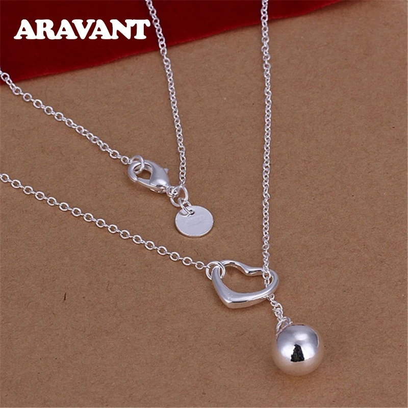 

2020 New Arrival Silver 925 Heart Round Bead Long Necklaces Chain For Women Fashion Wedding Jewelry