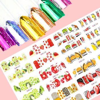 

12 Designs Russian Letters Stickers Fruit Nail Art Water Decals Set Foils For Nails Decorations Designs Flowers