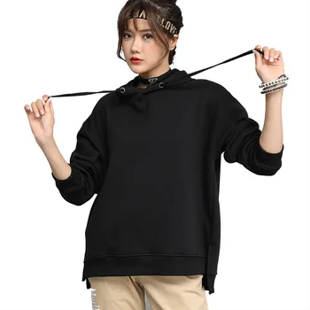 

Fall / winter 2019 new pullover hooded sweater ladies terry sweater black color