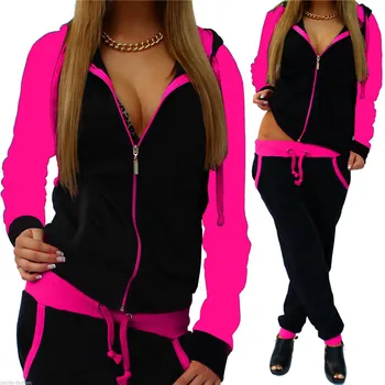 

Color Block Tracksuit Spring Autumn Two Piece Set Women Zipper Hooded Coat And Pants Suits Casual Sports Outfit Chandal Mujer