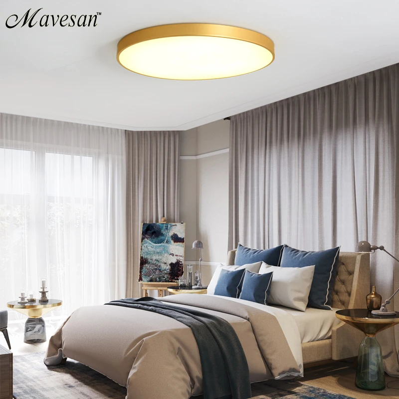 Круглый потолочный Современный осветительный прибор светодиодный потолочный светильник золотой абажур для гостиной спальни потолочный светильник светильники потолочный светильник