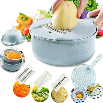 

Vegetable Fruit Slicer Grater Cutter Peeler Multifunctional Blade Drain Basket For Kitchen Gadgets Chopper With Large Containers